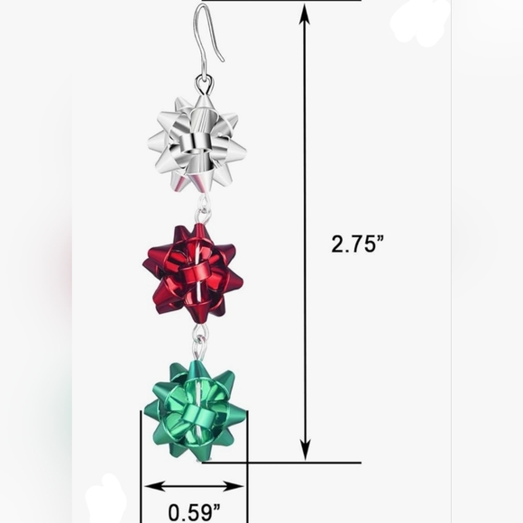 I'll Try & Restock Christmas Bow Earrings Tiered Bow Earrings Silver Red Green - Picture 4 of 6